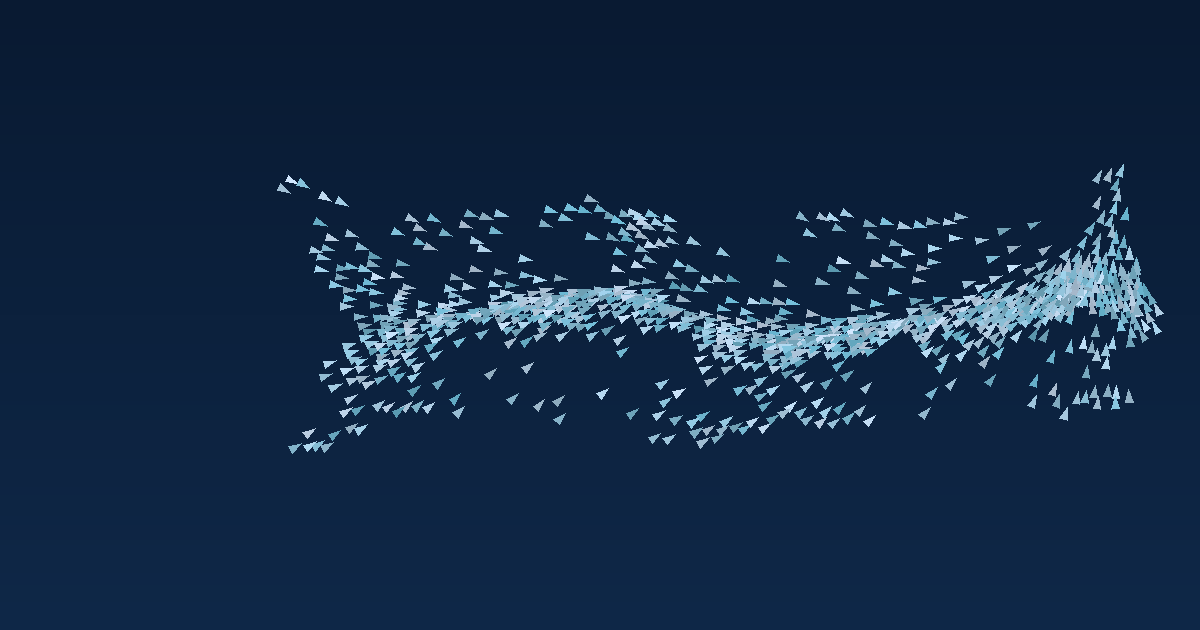 A school of hundreds of fish flowing across dark water